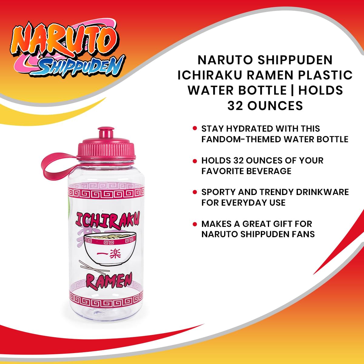 Naurto Shippuden Ichiraku Ramen Plastic Water Bottle | Holds 32 Ounces