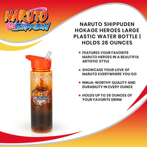 Naruto Shippuden Hokage Heroes Large Plastic Water Bottle | Holds 26 Ounces