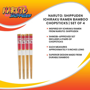 Naruto: Shippuden Ichiraku Ramen Bamboo Chopsticks | Set of 4