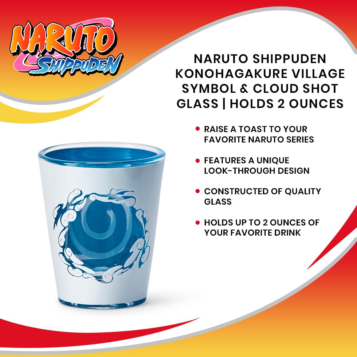 Naruto Shippuden Konohagakure Village Symbol & Cloud Shot Glass | Holds 2 Ounces