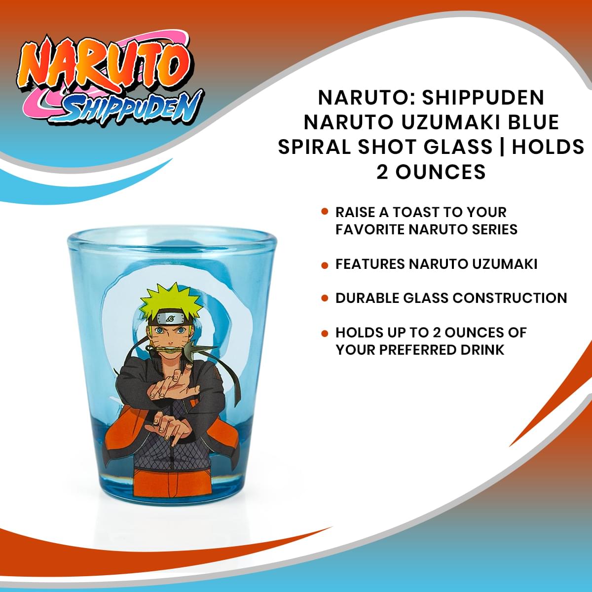Naruto: Shippuden Naruto Uzumaki Blue Spiral Shot Glass | Holds 2 Ounces