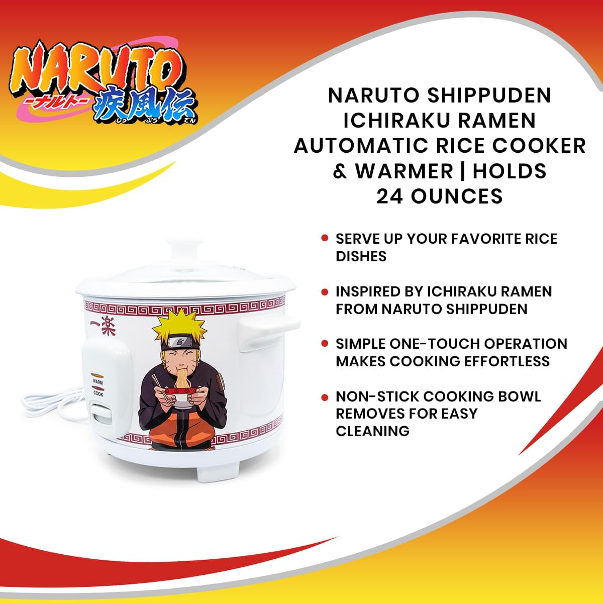 Naruto Shippuden Ichiraku Ramen Automatic Rice Cooker & Warmer | Holds 24 Ounces