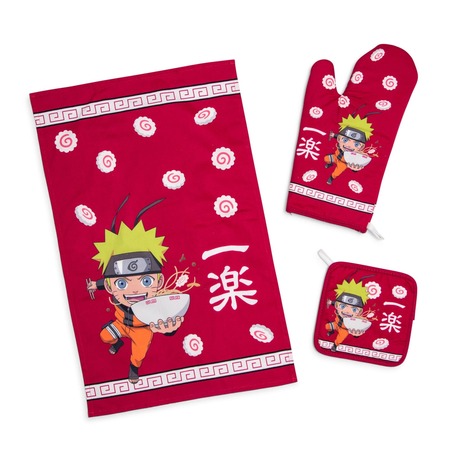 Naruto Chibi Ramen 3-Piece Kitchen Set | Oven Mitt, Dish Towel, Pot Holder