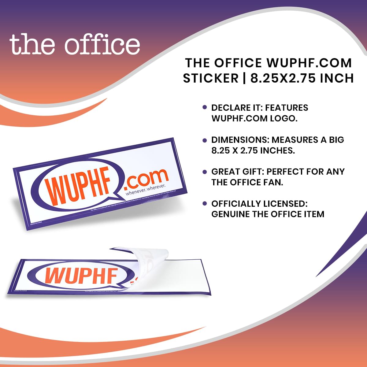 The Office WUPHF.com Sticker | 8.25x2.75 Inch