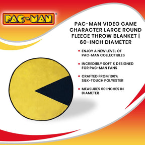 Pac-Man Video Game Character Large Round Fleece Throw Blanket | 60-Inch Diameter