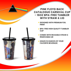 Pink Floyd Back Catalogue Carnival Cup - 16oz BPA-Free Tumbler with Straw & Lid