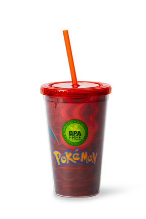 Pokémon Charizard Lenticular Plastic Tumbler Cup Lid & Straw | Holds 16 Ounces
