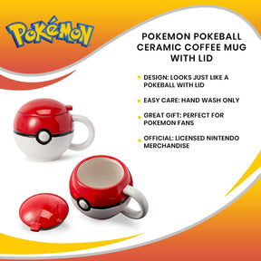 Pokemon Pokeball Ceramic Coffee Mug with Lid