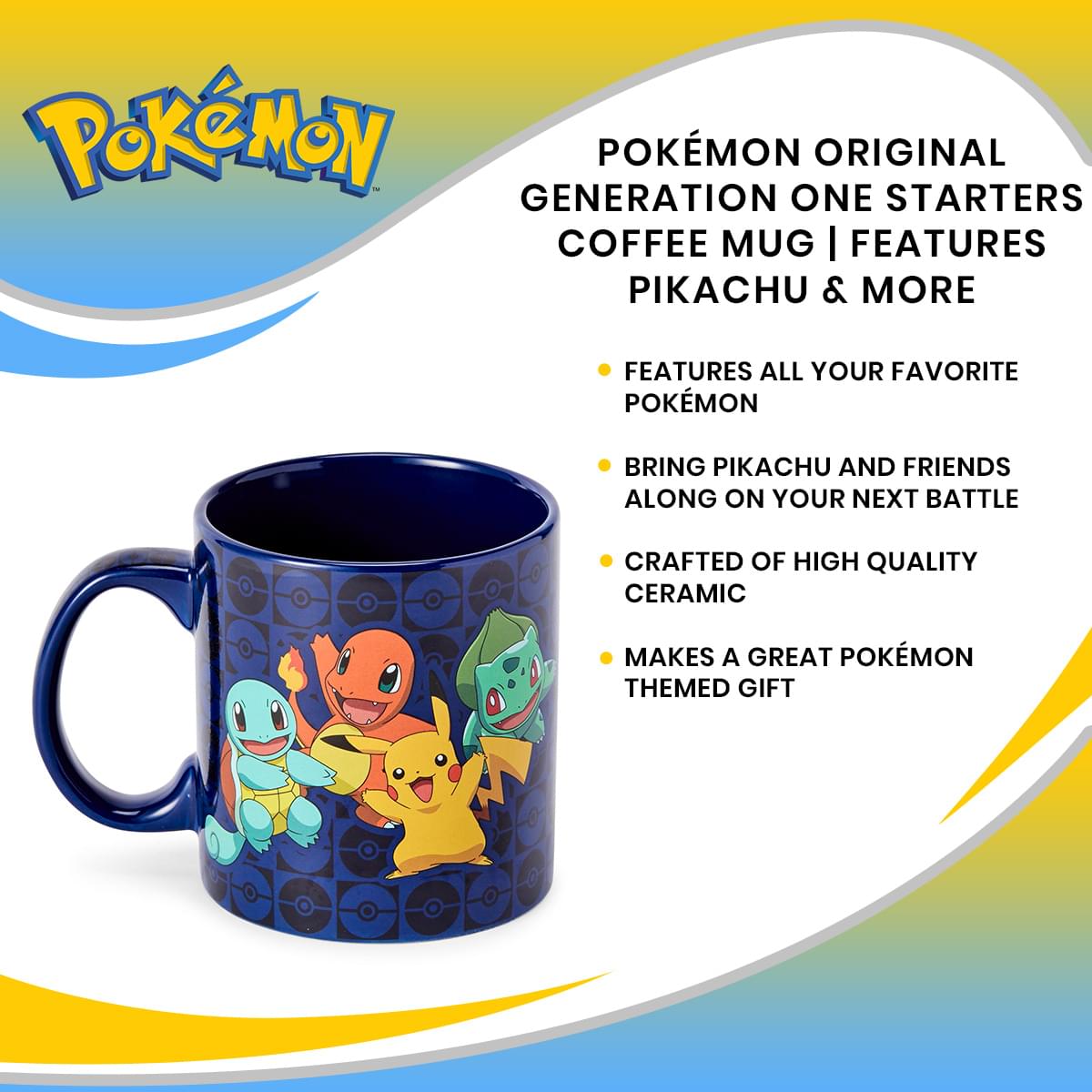 Pokémon Original Generation One Starters Coffee Mug | Features Pikachu & More
