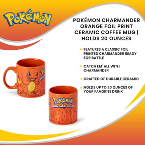 Pokémon Charmander Orange Foil Print Ceramic Coffee Mug | Holds 20 Ounces