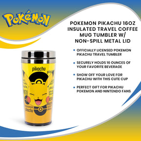 Pokemon Pikachu 16oz Insulated Travel Coffee Mug Tumbler w/ Non-Spill Metal Lid