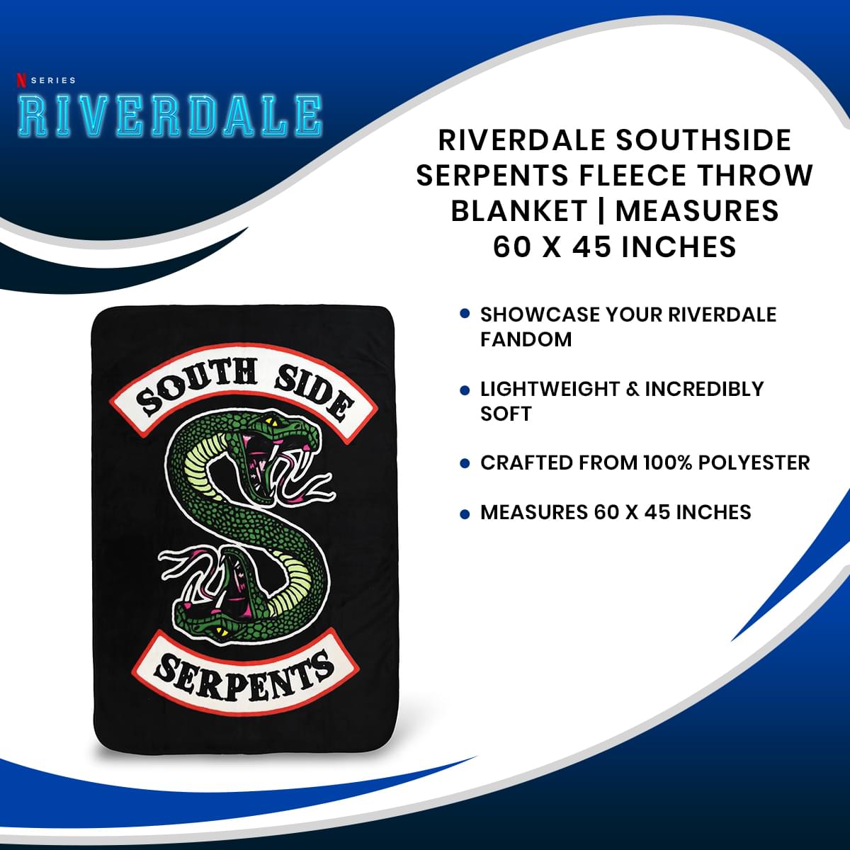 Riverdale Southside Serpents Fleece Throw Blanket | Measures 60 x 45 Inches