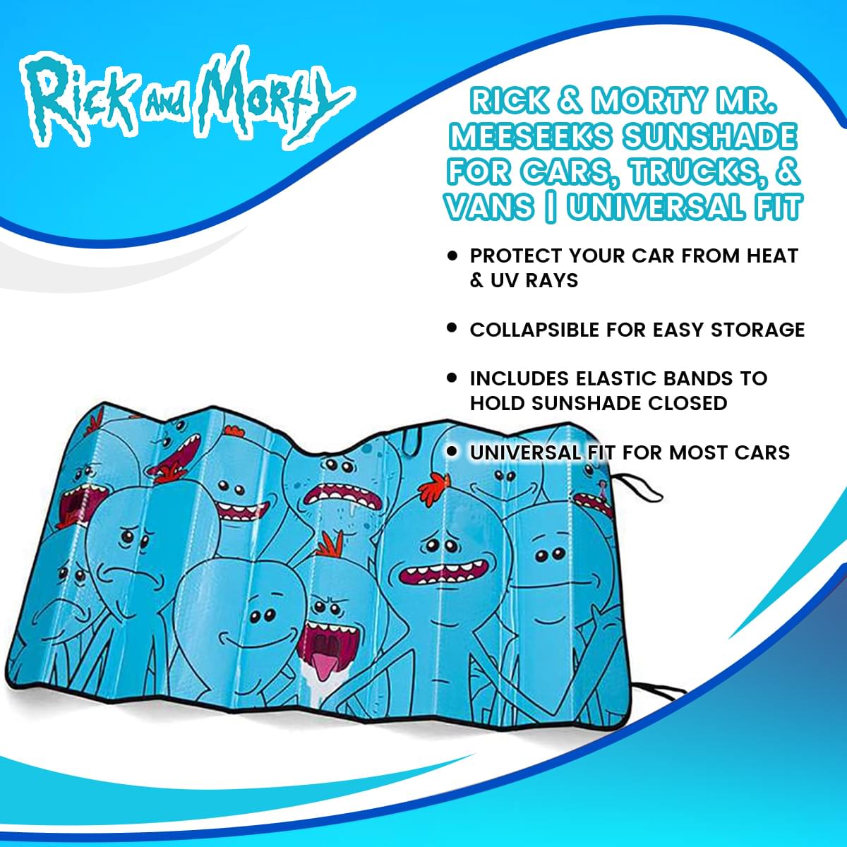 Rick & Morty Mr. Meeseeks Sunshade For Cars, Trucks, & Vans | Universal Fit