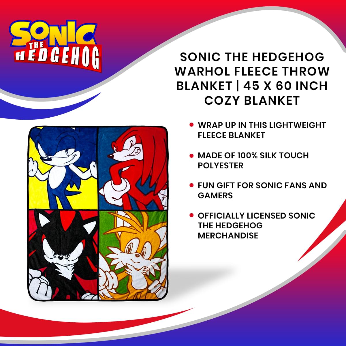 Sonic The Hedgehog Warhol Fleece Throw Blanket | 45 x 60 Inch Cozy Blanket