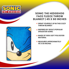Sonic the Hedgehog Face Fleece Throw Blanket | 45 x 60 Inches