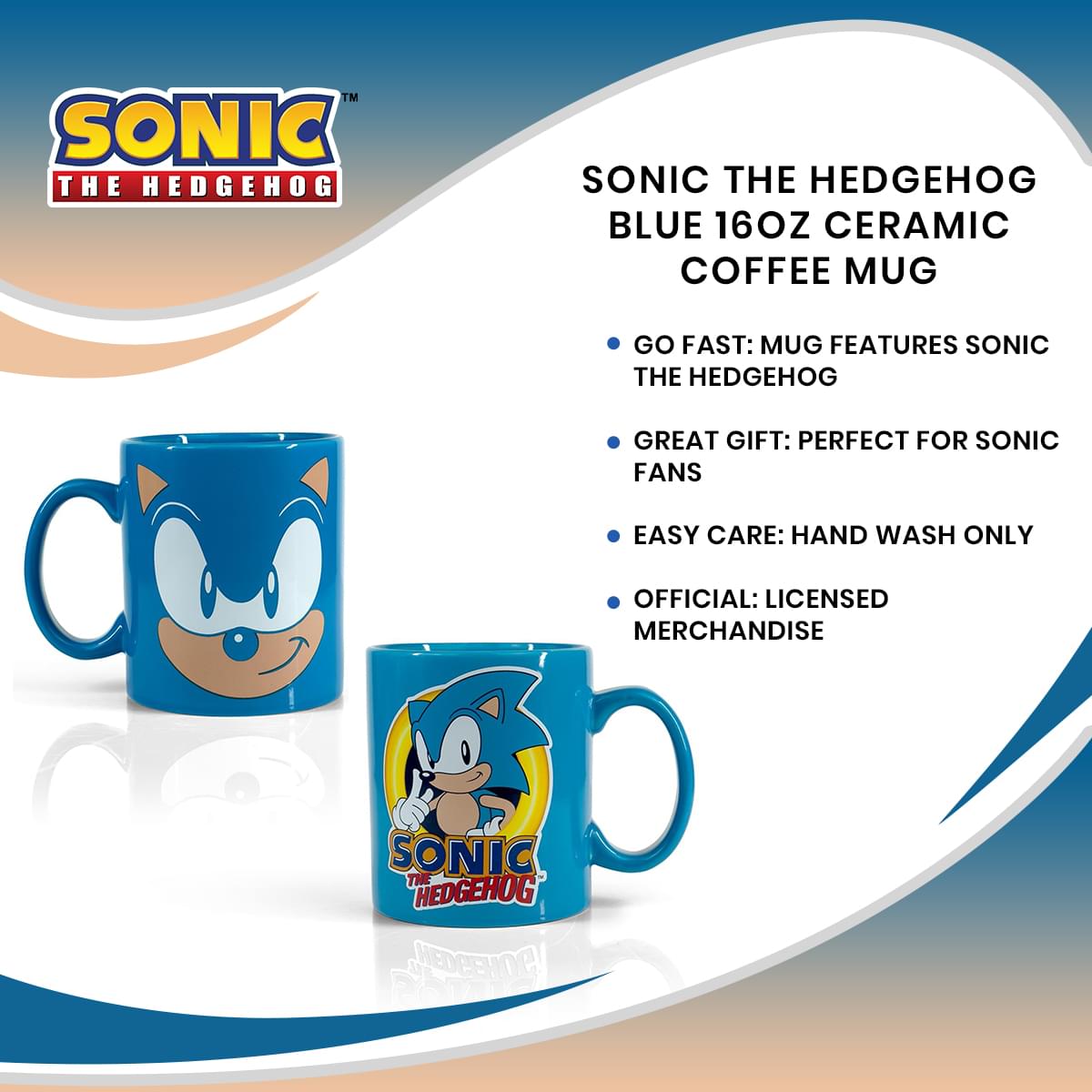 Sonic The Hedgehog Blue 16oz Ceramic Coffee Mug