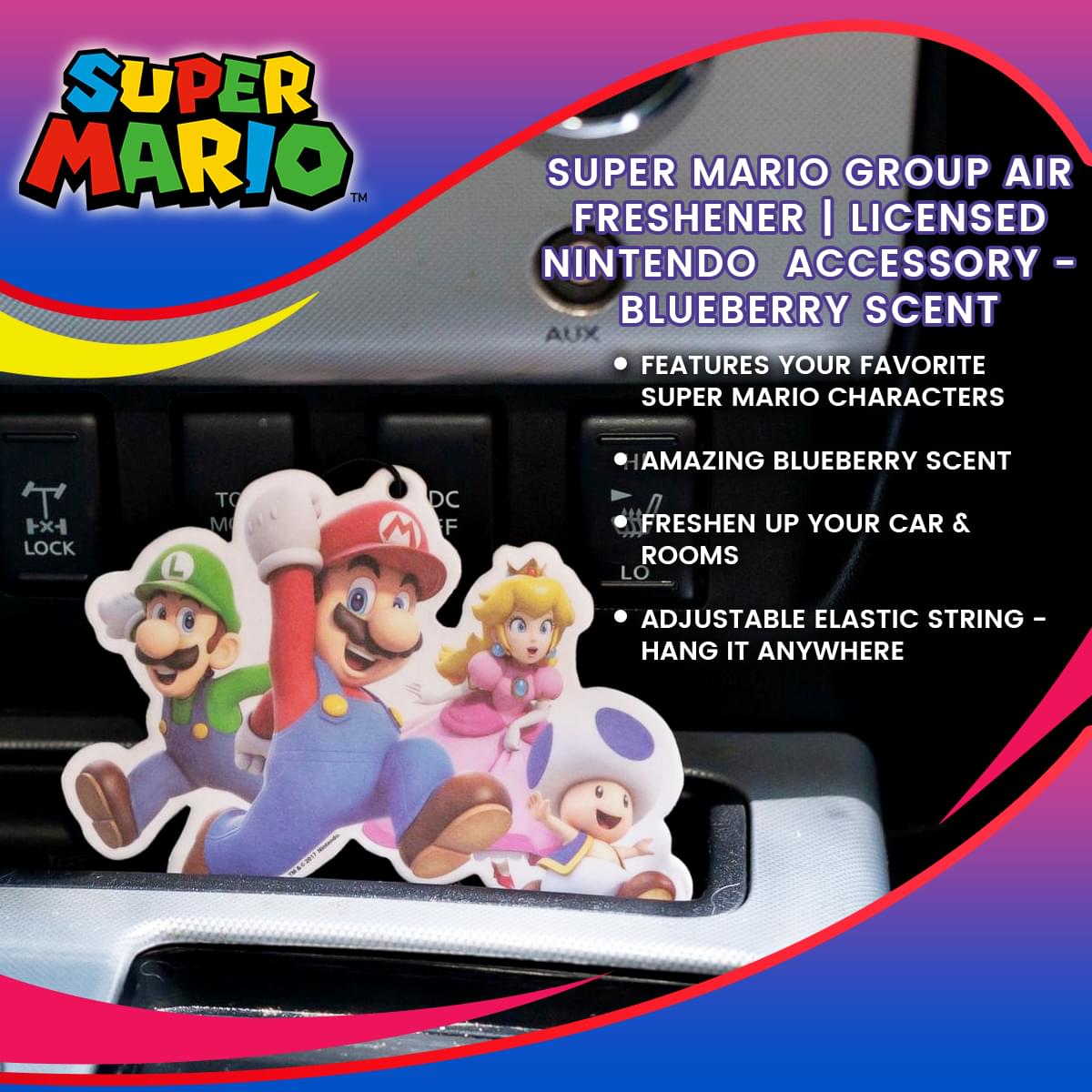 Super Mario Group Air Freshener | Licensed Nintendo  Accessory - Blueberry Scent