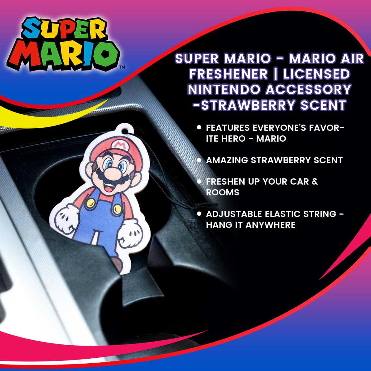 Super Mario - Mario Air Freshener | Licensed Nintendo Accessory-Strawberry Scent