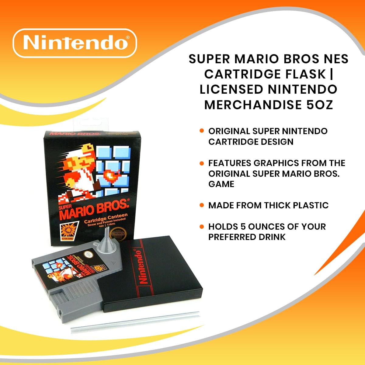 Super Mario Bros NES Cartridge Flask | Licensed Nintendo Merchandise 5oz