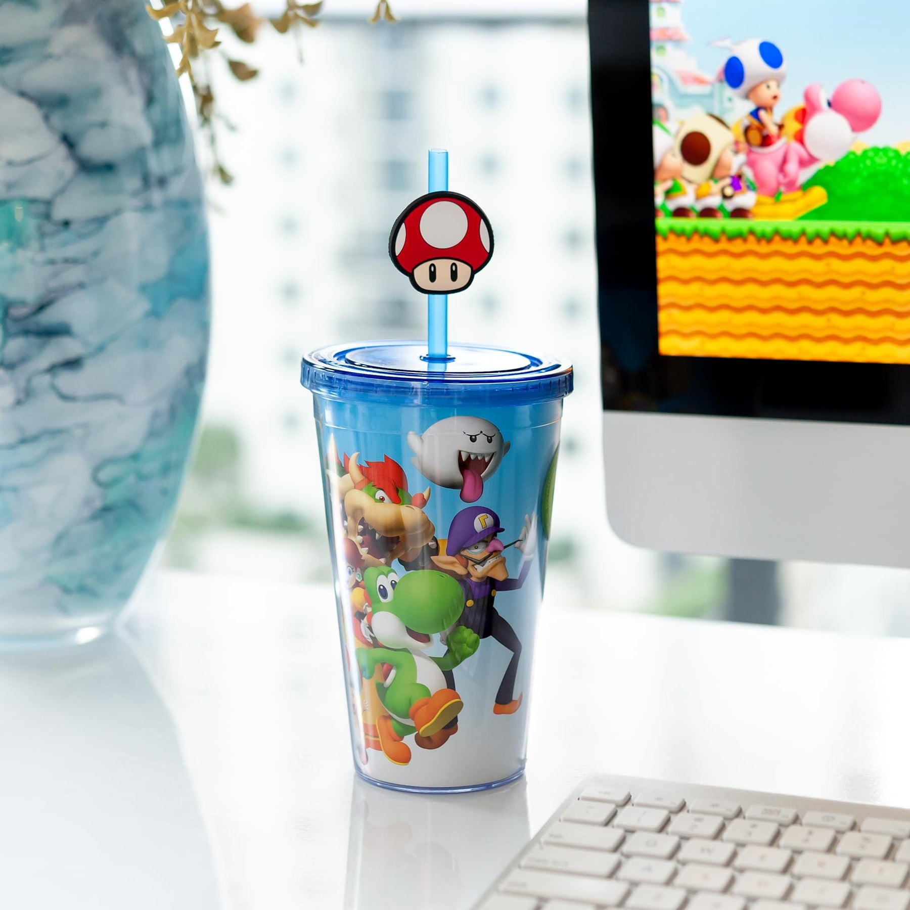 Super Mario Bros. 16oz Travel Cup with Straw Holder