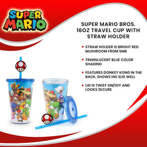 Super Mario Bros. 16oz Travel Cup with Straw Holder
