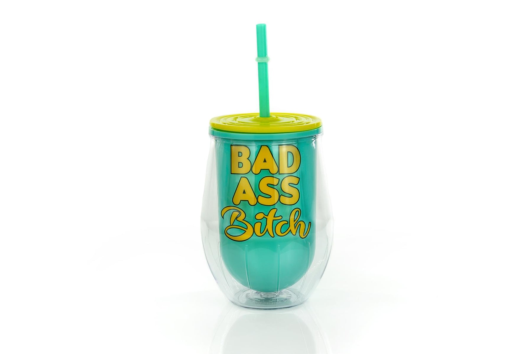 Bad Ass Bitch Reusable Plastic Wine Tumbler Cup With Lid & Straw | Holds 12 Ounces