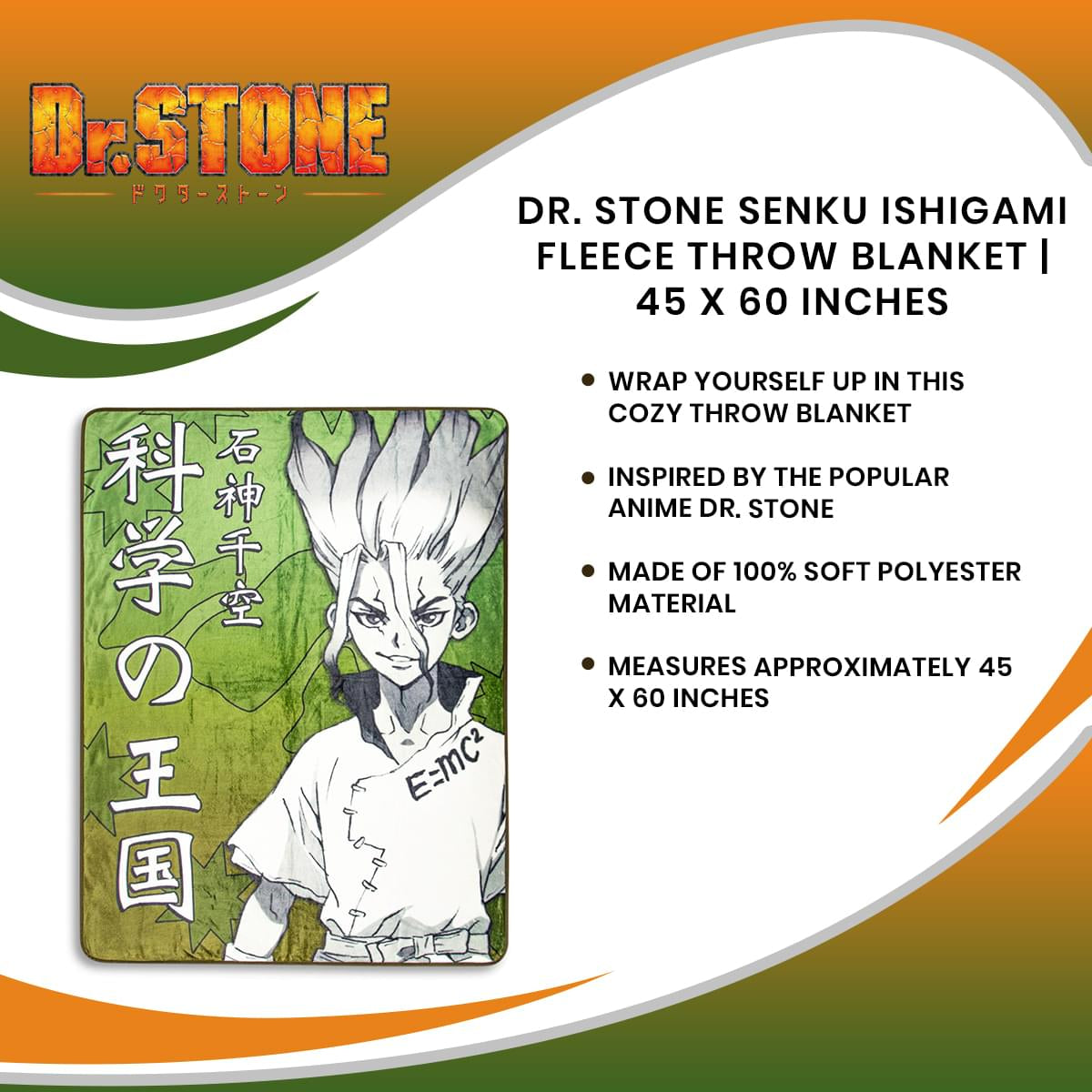 Dr. Stone Senku Ishigami Fleece Throw Blanket | 45 x 60 Inches
