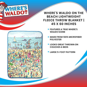 Where's Waldo On The Beach Lightweight Fleece Throw Blanket | 45 x 60 Inches