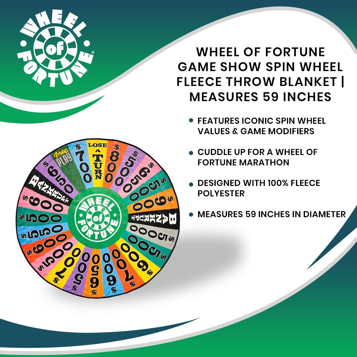 Wheel Of Fortune Game Show Spin Wheel Fleece Throw Blanket | Measures 59 Inches