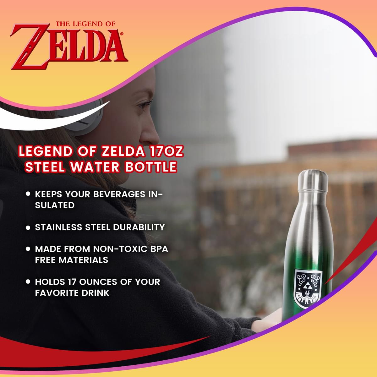 Legend of Zelda 17oz Steel Water Bottle