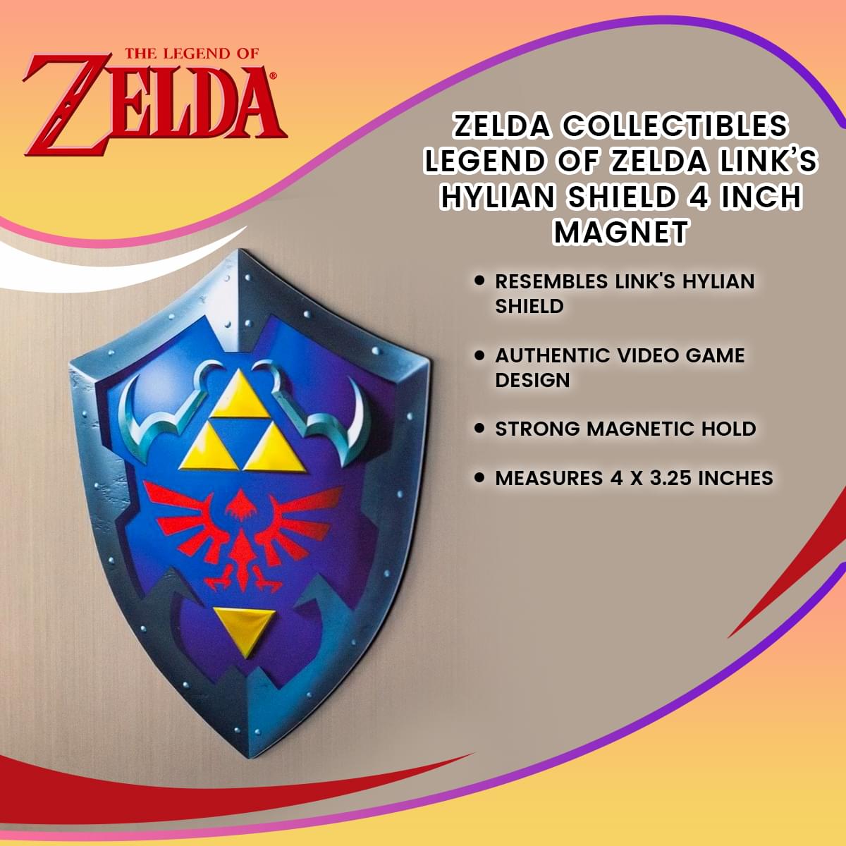 Zelda Collectibles|Legend of Zelda Link’s Hylian Shield 4 Inch Magnet
