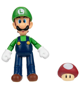 Super Mario 4 Inch Action Figure | Luigi w/ 1-Up Mushroom
