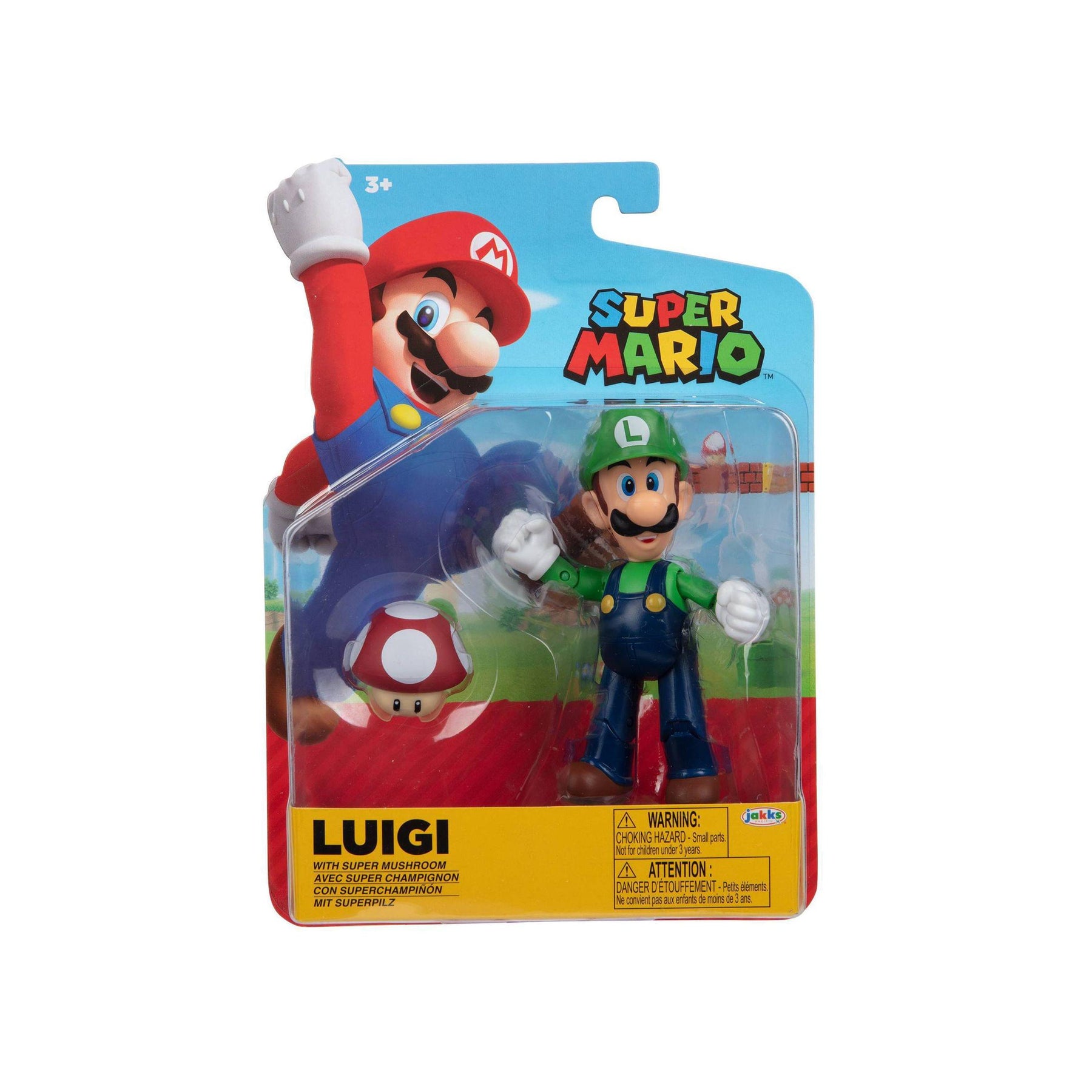 Super Mario 4 Inch Action Figure | Luigi w/ 1-Up Mushroom