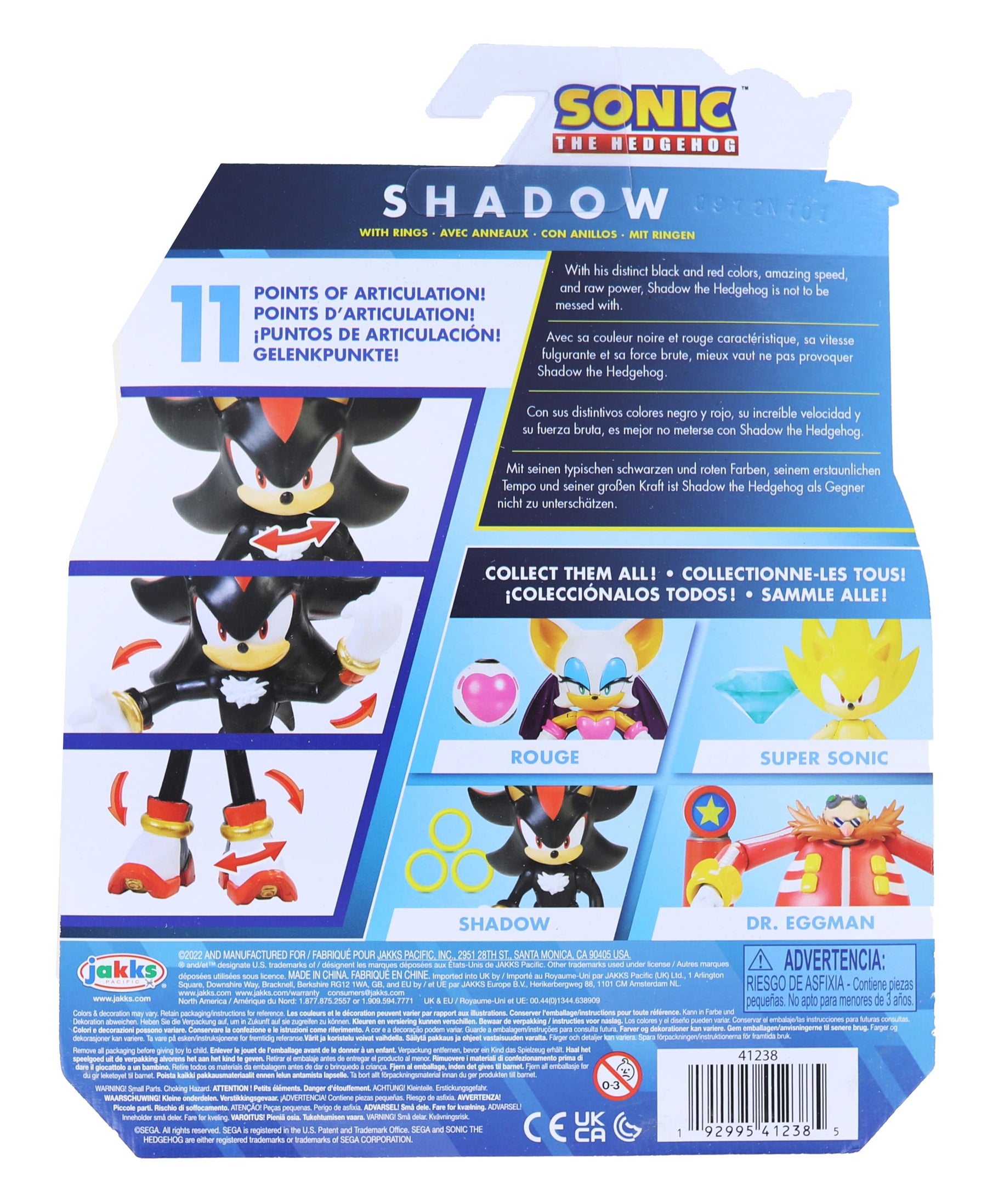 Sonic the Hedgehog 4 Inch Figure | Shadow (Modern) with Gold Rings
