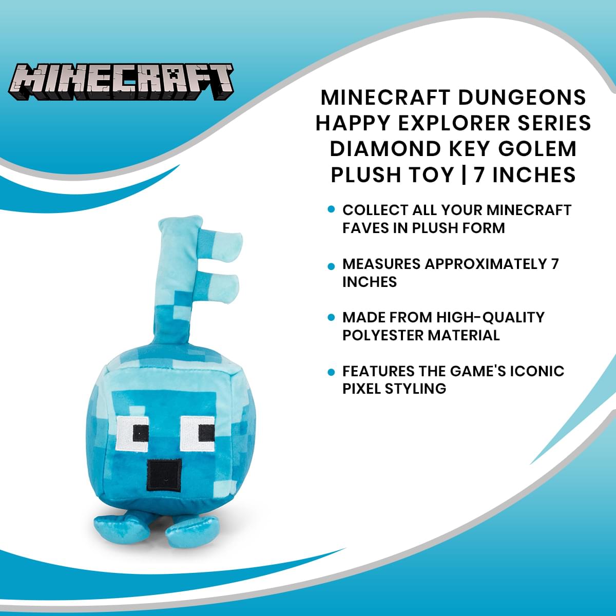 Minecraft Dungeons Happy Explorer Series Diamond Key Golem Plush Toy | 7 Inches