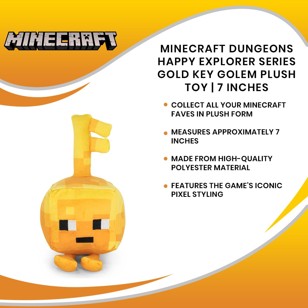 Minecraft Dungeons Happy Explorer Series Gold Key Golem Plush Toy | 7 Inches