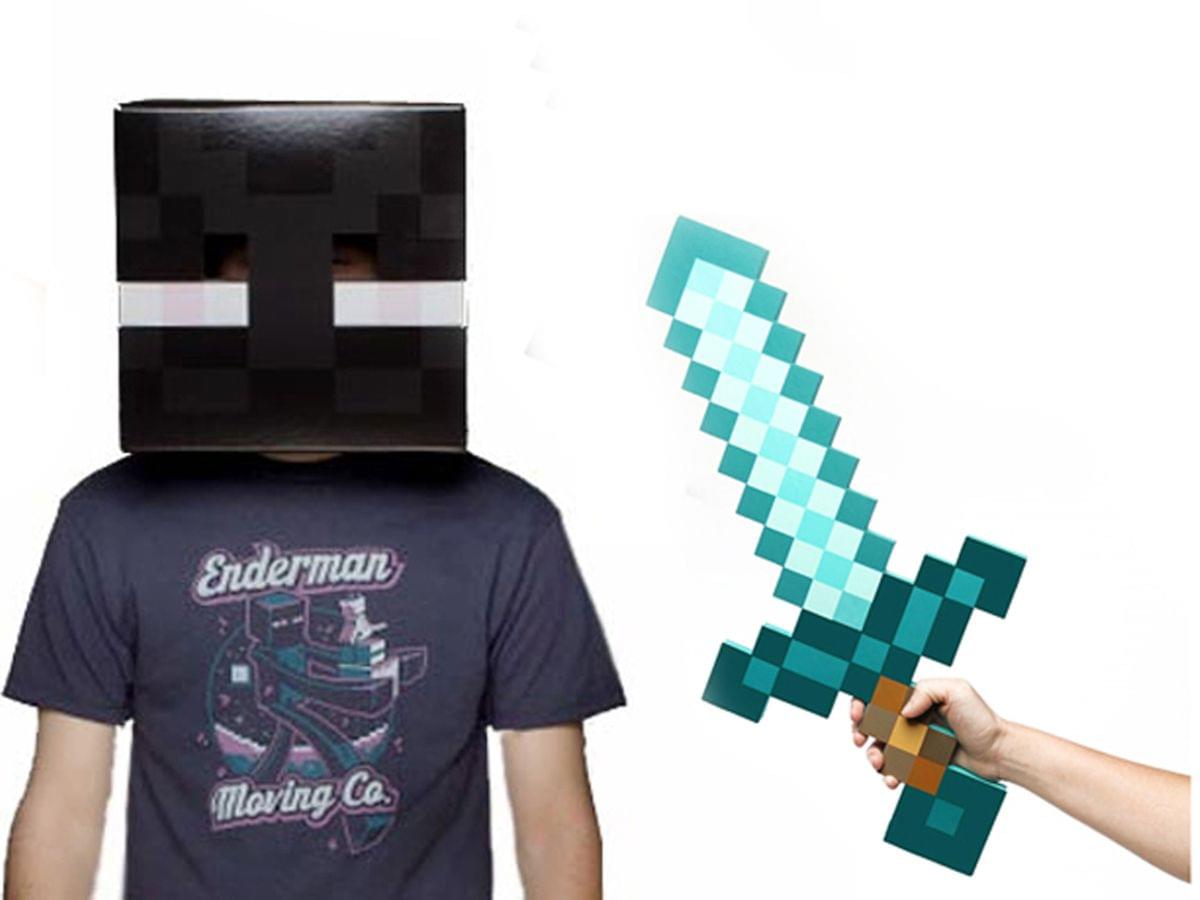 Minecraft Enderman Head & Diamond Sword Costume Set
