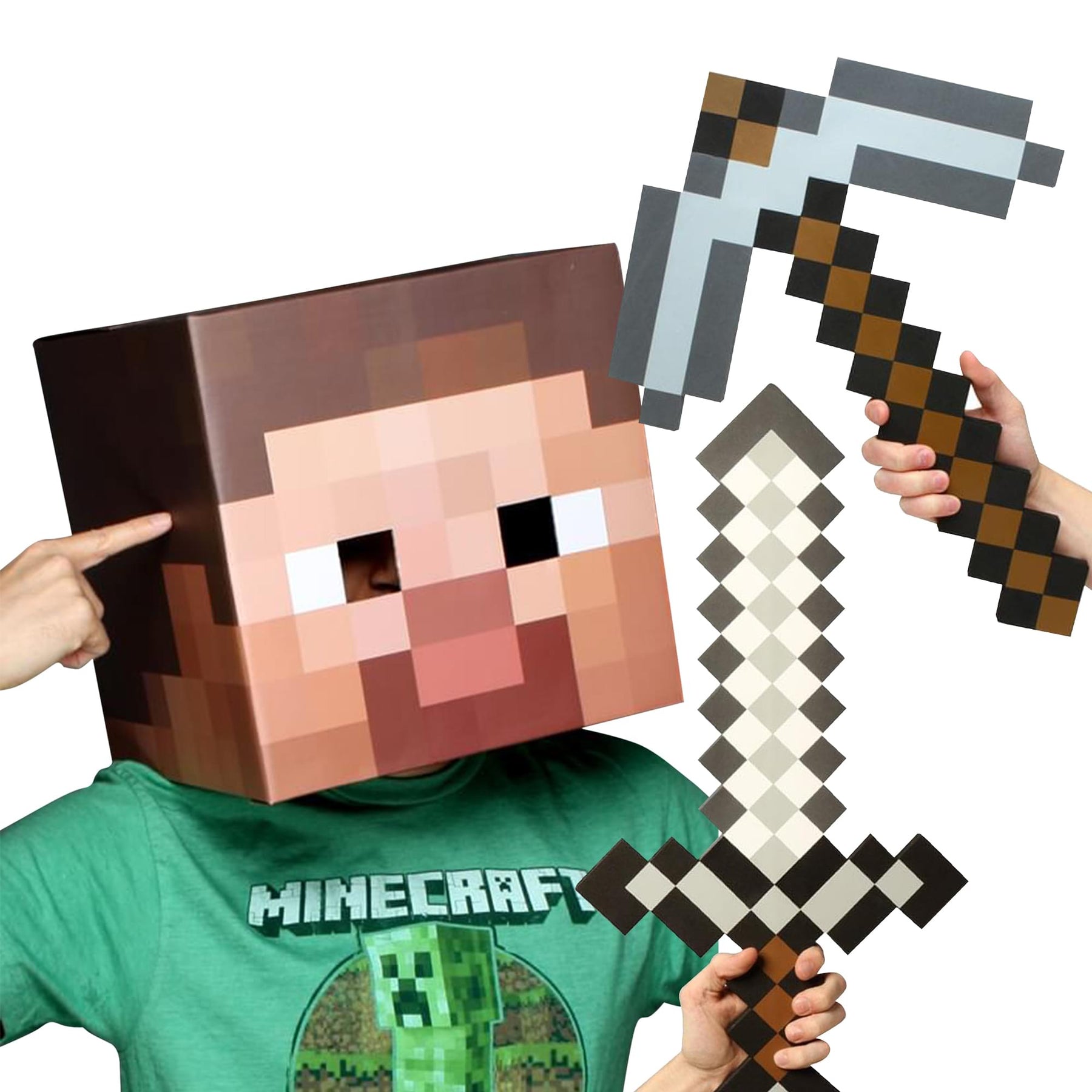 Minecraft 12" Steve Head, Sword, Pickaxe & Costume Kit