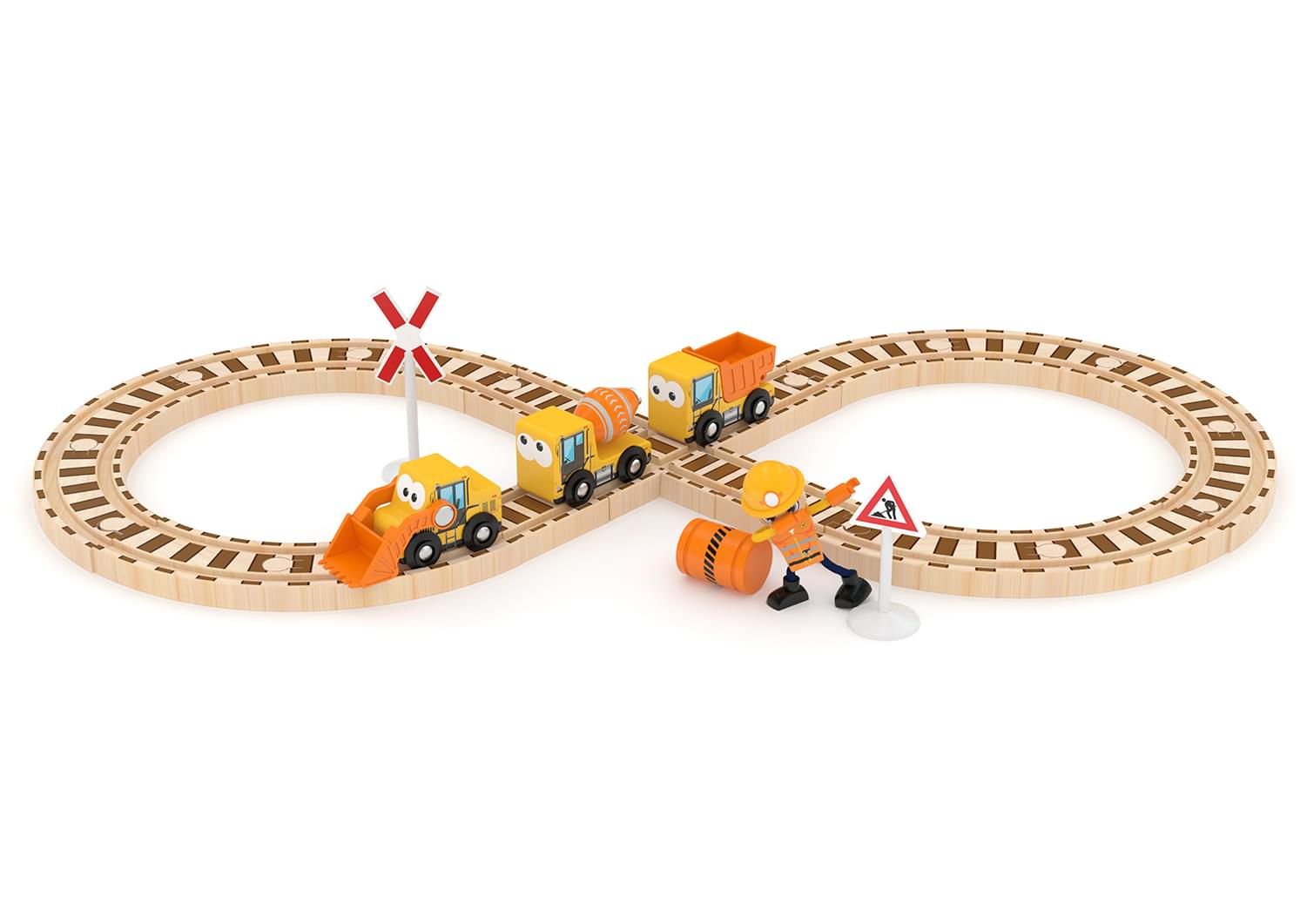 J'adore Construction Train and Rail Wooden Toy Playset with Figure