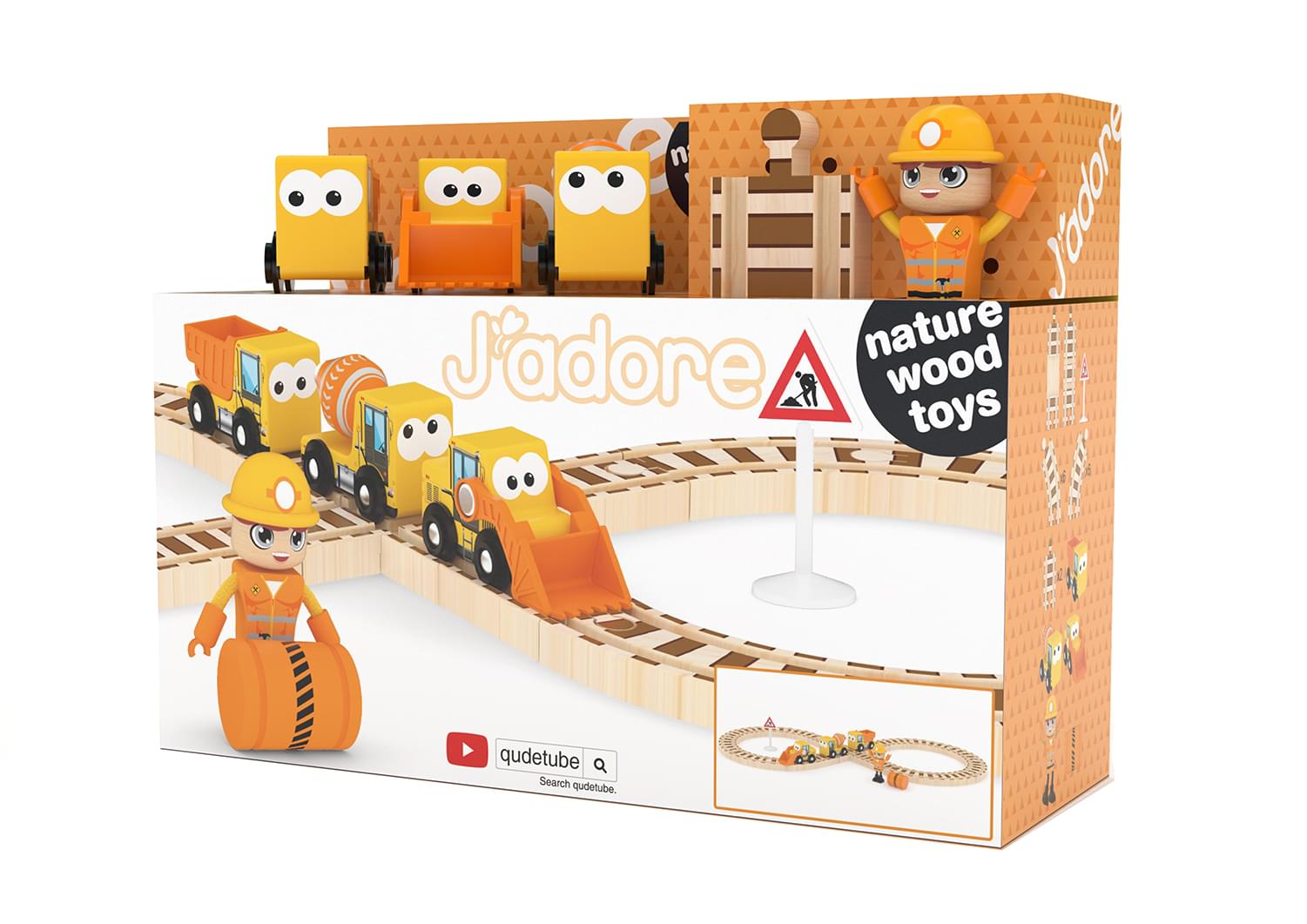 J'adore Construction Train and Rail Wooden Toy Playset with Figure