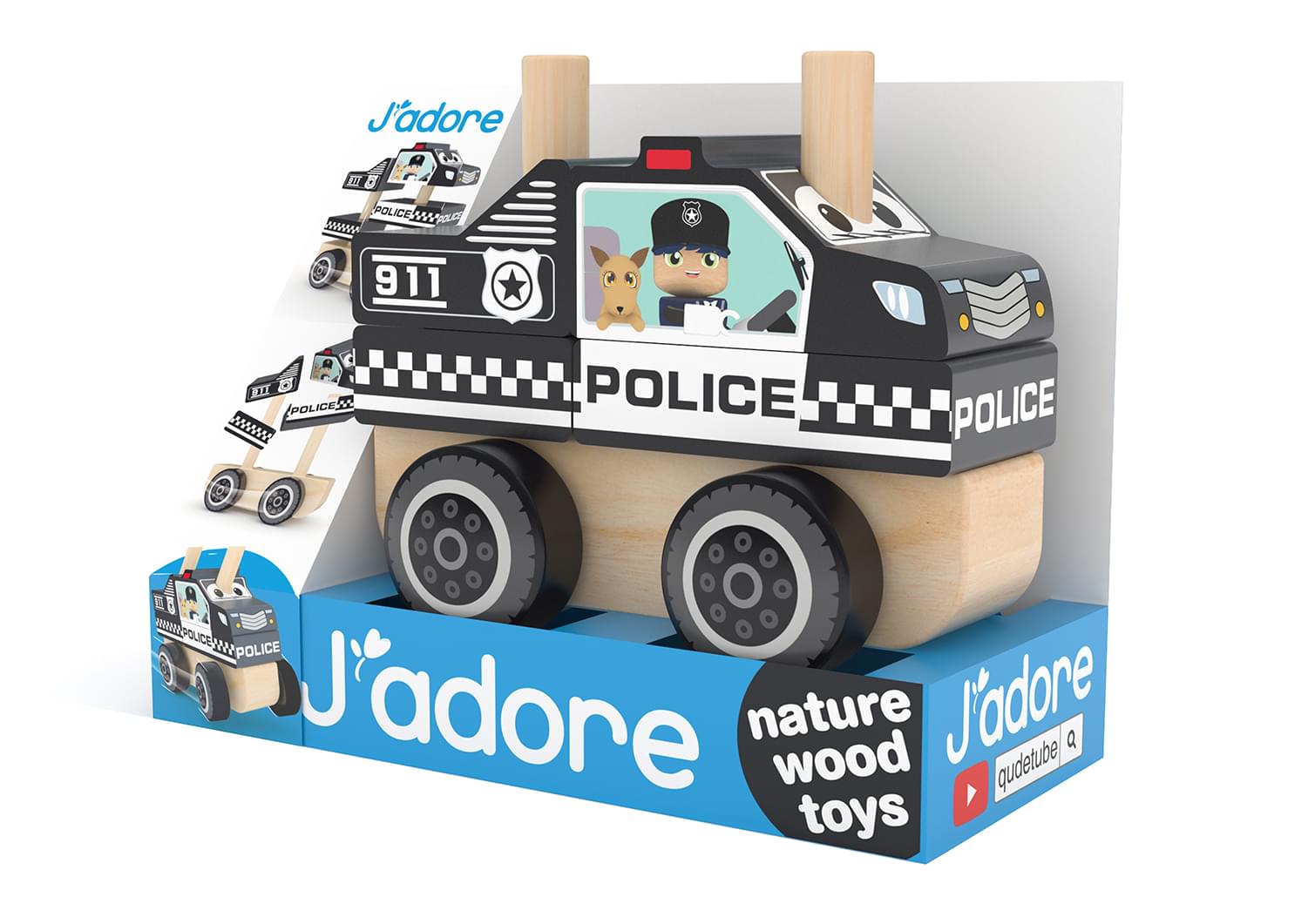 J’adore Police Car Wooden Stacking Toy