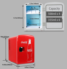 Coca-Cola 4L Compact Personal Travel Fridge | Warmer/Cooler