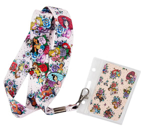 Disney Princess Floral Tattoo Lanyard with Card Holder and 4 Pins