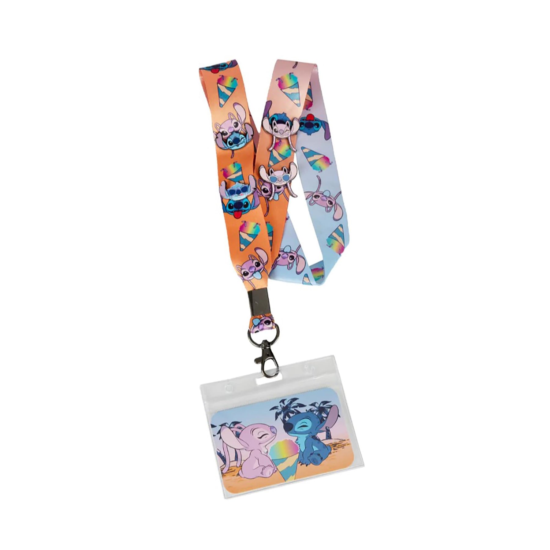 Disney Angel and Stitch Snow Cone Lanyard with Card Holder and 4 Pins