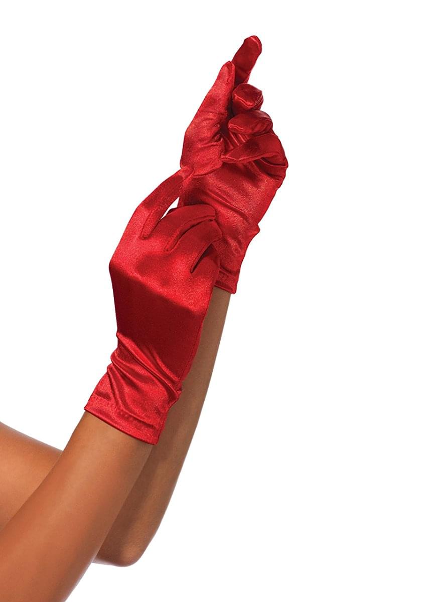 Satin Wrist Length Women's Costume Gloves, Red