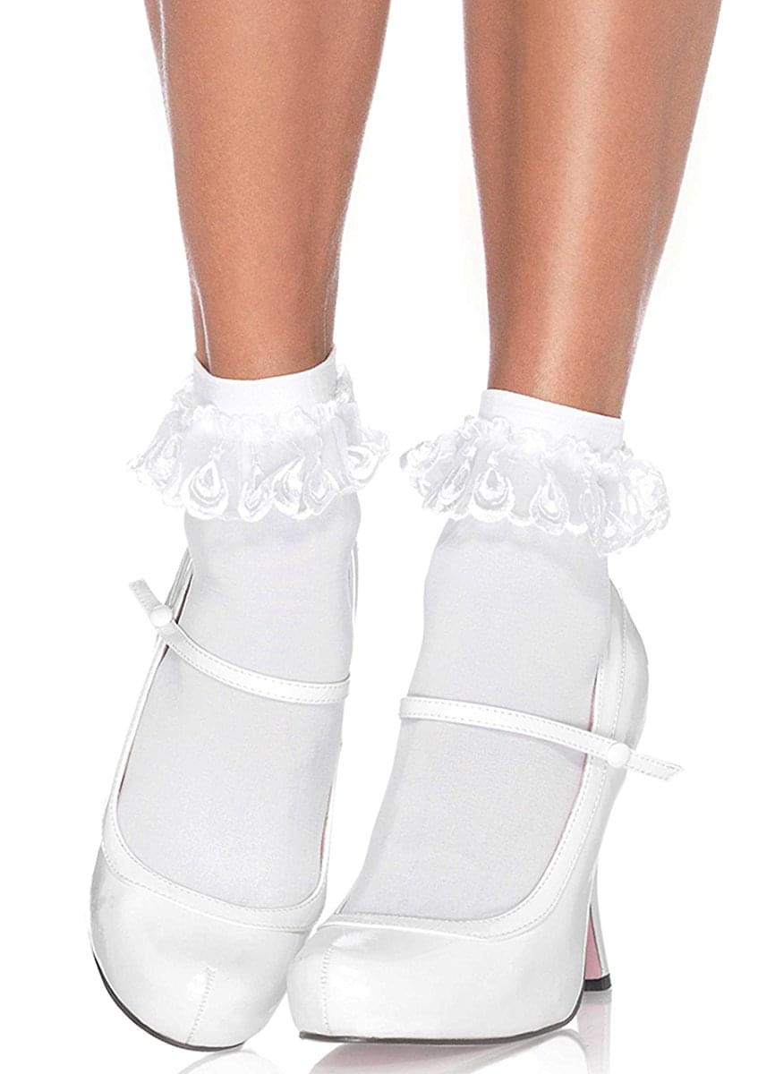Women's Lace Ruffle Anklet Socks, White, One Size