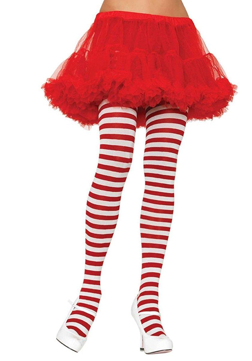 Striped Tights Women's Costume Hosiery, Red/White: Plus Size