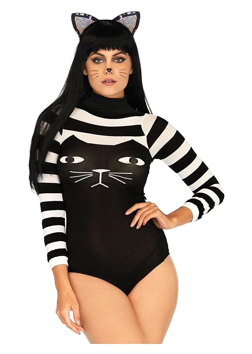 Nylon Spandex Striped Cat Bodysuit, Adult, One Size
