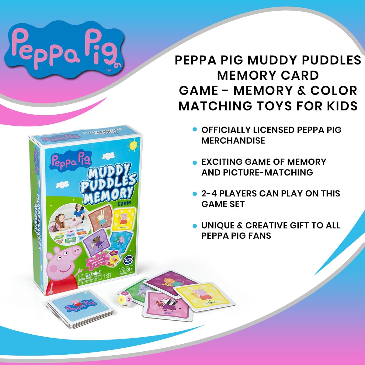 Peppa Pig Muddy Puddles Memory Card Game - Memory & Color Matching Toys for Kids