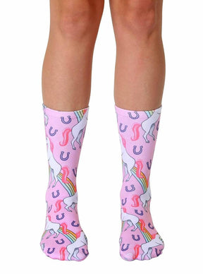 Living Royal Photo Print Crew Socks: Unicorn and Rainbow